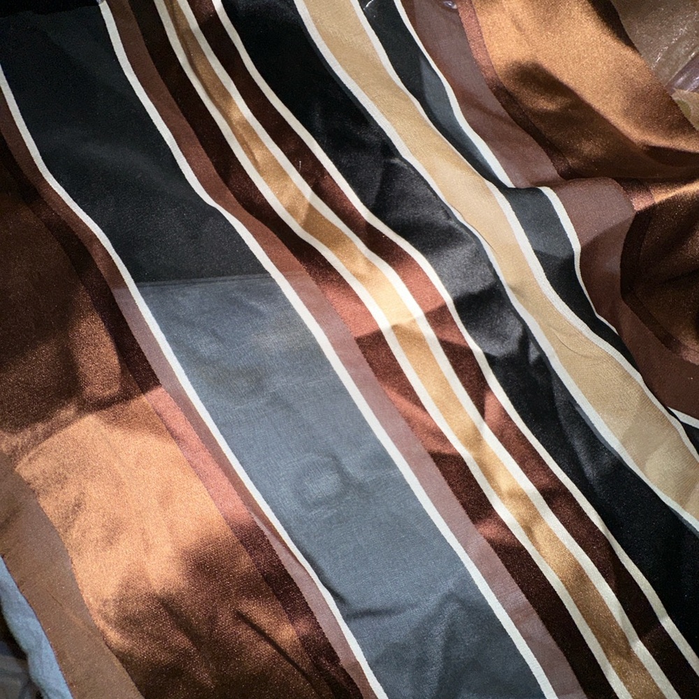 Valentino Brown, Black & Cream Striped Silk Scarf - Picture 5 of 9